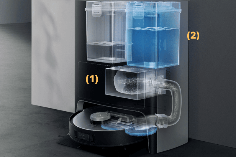 The multifunction station of the Ecovacs Deebot X1 OMNI can be seen close up